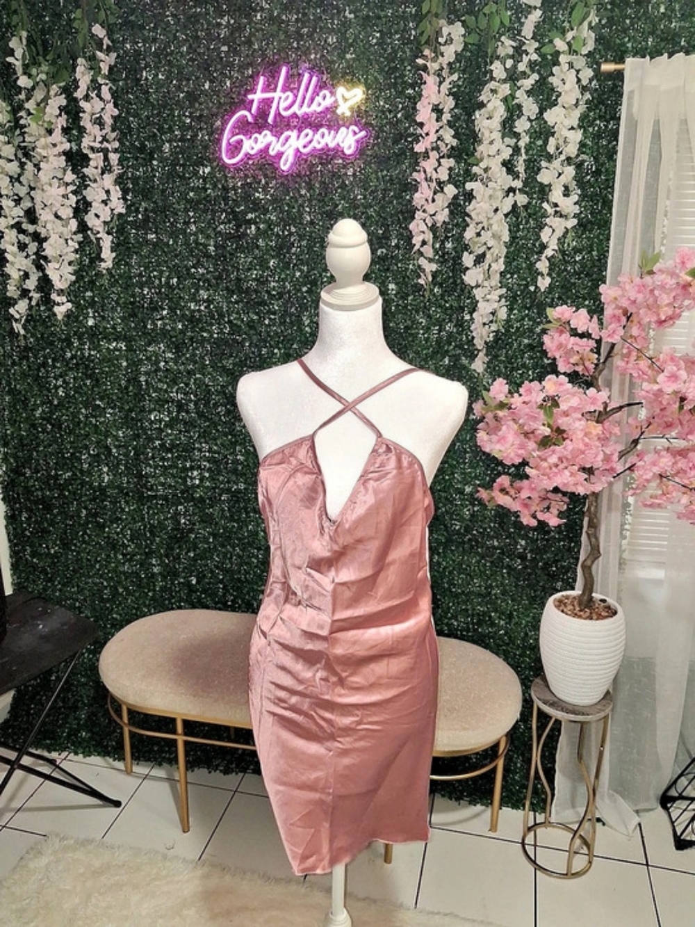 Shein Brand New Satin Pink night Slip Size Medium